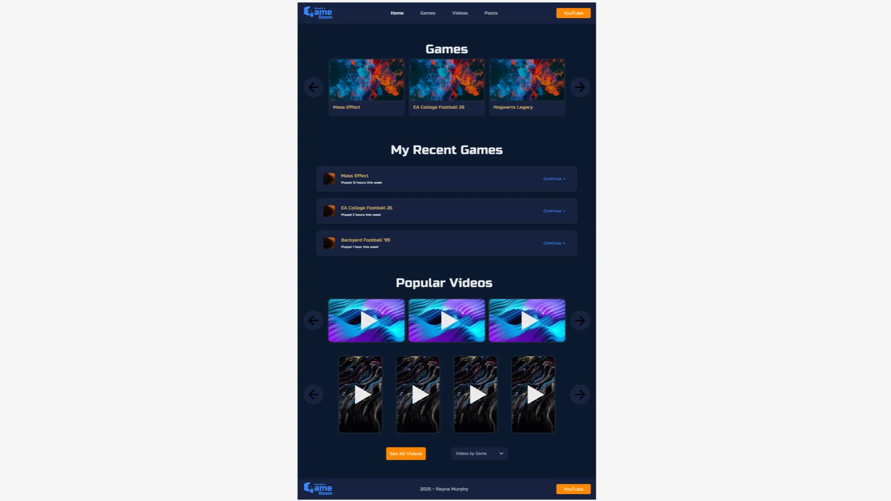 Murphy's Game Room Desktop Home Page